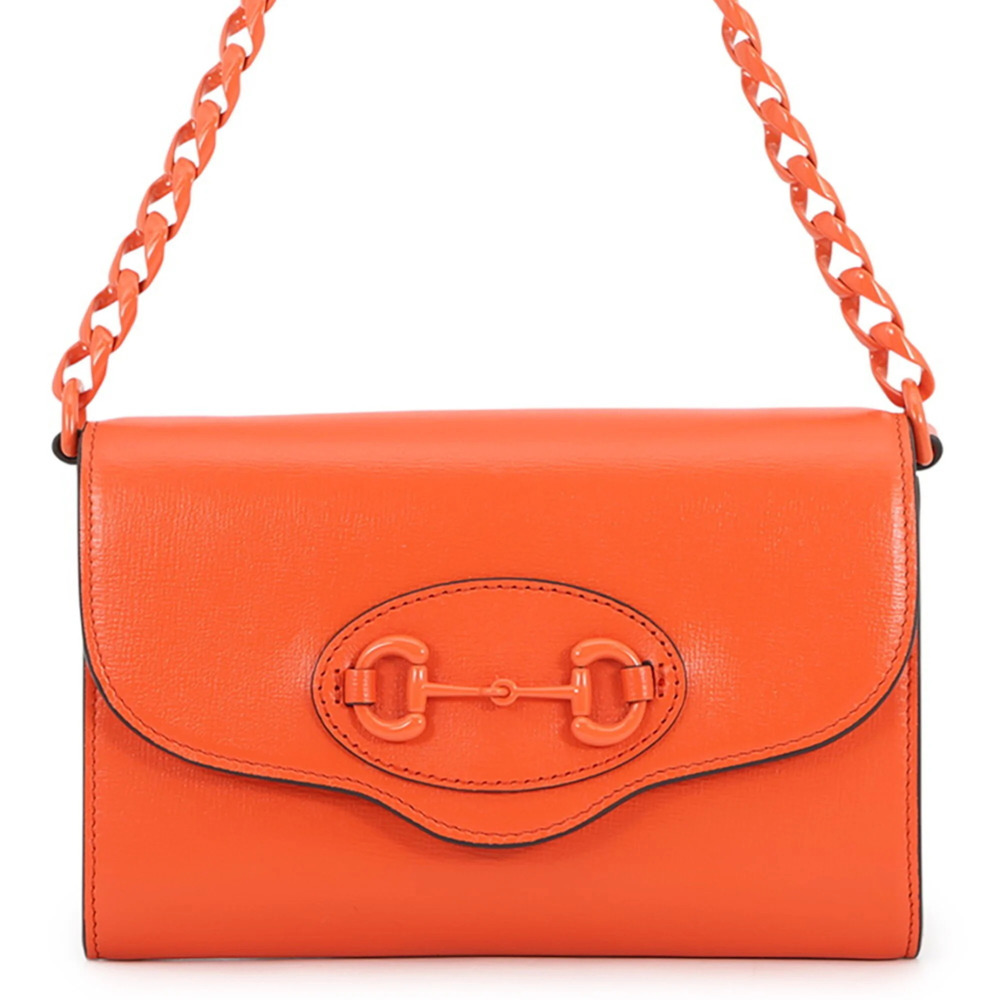 GUCCI Orange Leather Horsebit Shoulder Bag